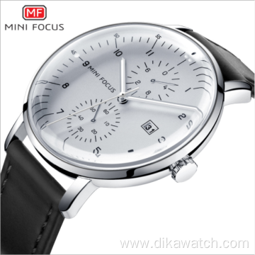 Hot sale MINI FOCUS 0052G luminous waterproof fake two-eye business men's watch genuine Leather wristwatches